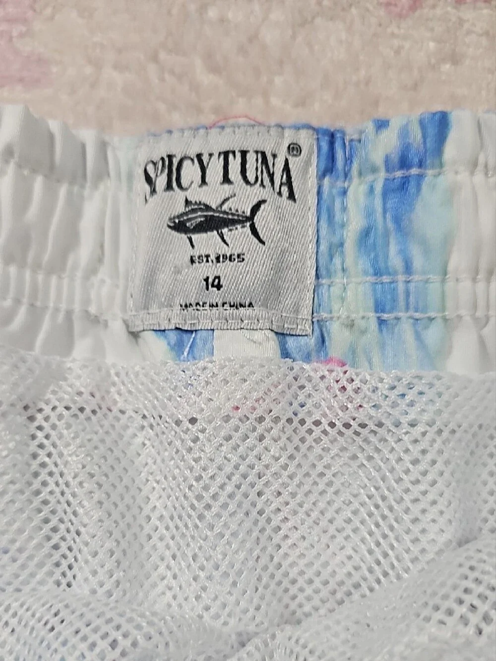 Spicy Tuna Light Blue Flamingo Print Swim Shorts